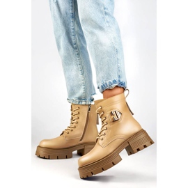 Dámské kožené kozačky na bloku a platformě, zateplené, béžové GT-TL55BE béžový 1