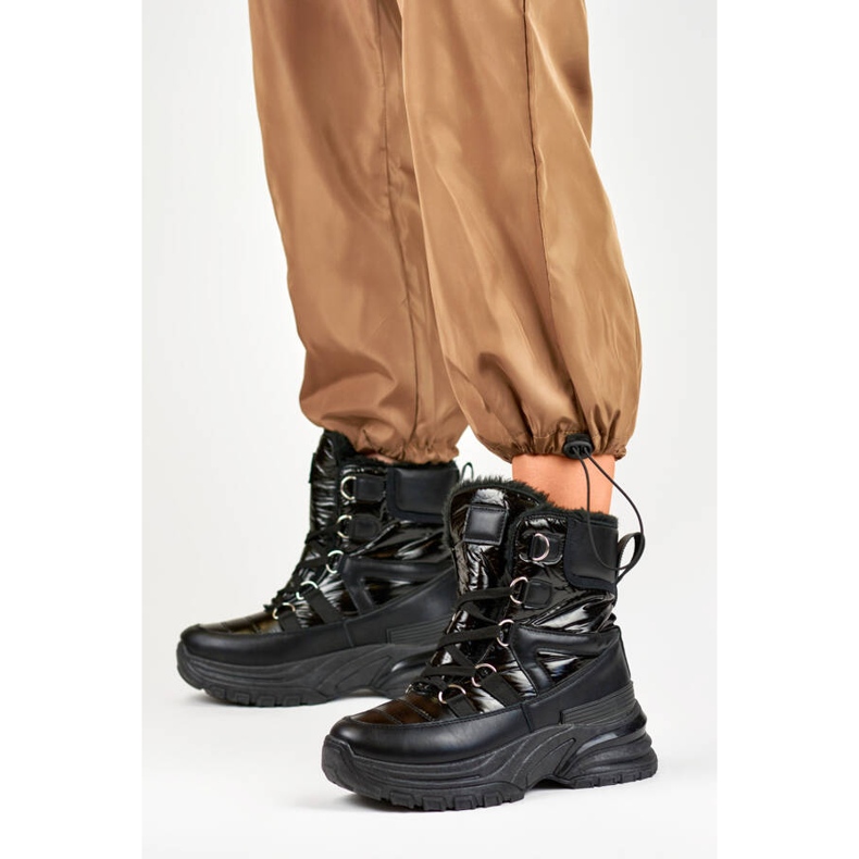 Dámské sněhule, lesklé černé boty 22-PY16061B černá 1