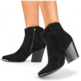 Dámské semišové kovbojské boty na vysokém podpatku, černé A5618B černá 1 Dámské semišové kovbojské boty na vysokém podpatku, černé A5618B černá 1