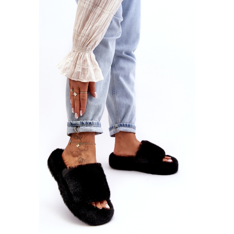 Kožešinové ženské kožešinové pantofle černé černá 2