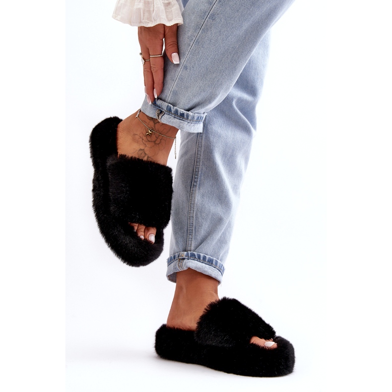Kožešinové ženské kožešinové pantofle černé černá 3