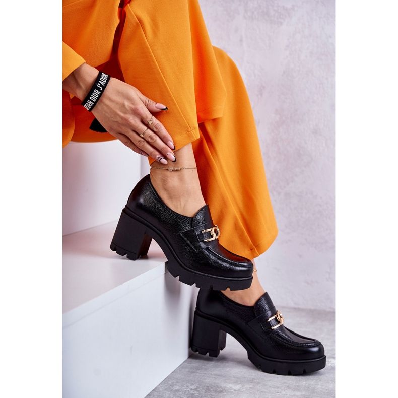 Lemar černé kožené boty na vysokém podpatku se zlatým zdobením černá 4 Lemar černé kožené boty na vysokém podpatku se zlatým zdobením černá 4