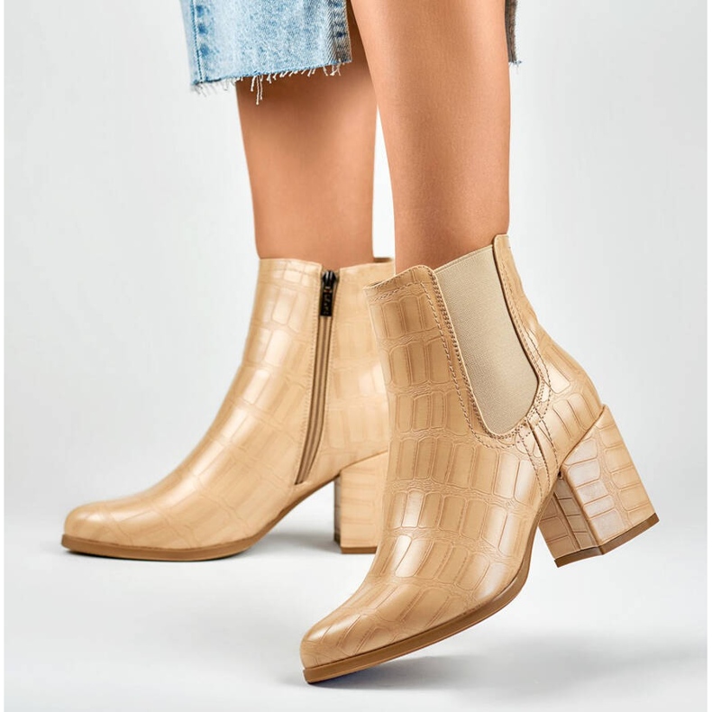 Dámské kotníkové boty, béžová croco, 260038BE-XC béžový 1