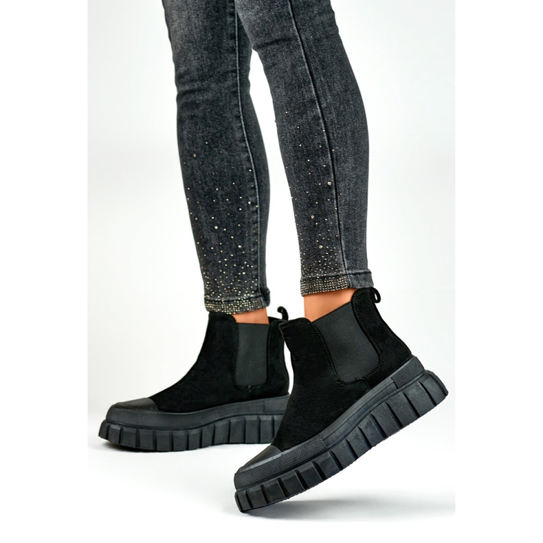 Dámské Chelsea boots semišové slip-on kotníkové boty černé A1006B černá 1 Dámské Chelsea boots semišové slip-on kotníkové boty černé A1006B černá 1