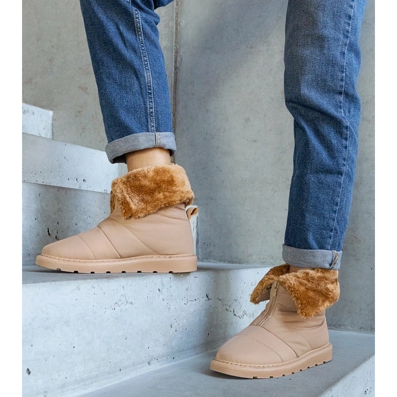 Béžové zateplené sněhule s límečkem od Edidda béžový 1