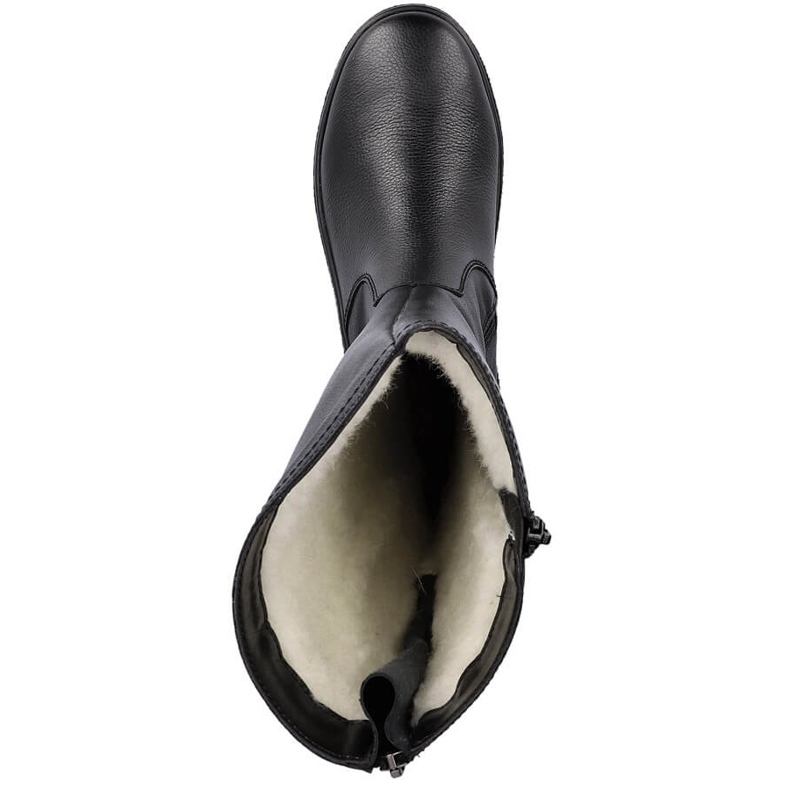 Kožené nepromokavé sněhule zateplené ovčí vlnou Rieker černá 1