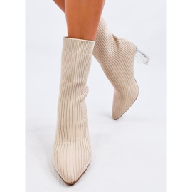 Ponožkové kozačky Destani Beige s průhledným podpatkem béžový 2