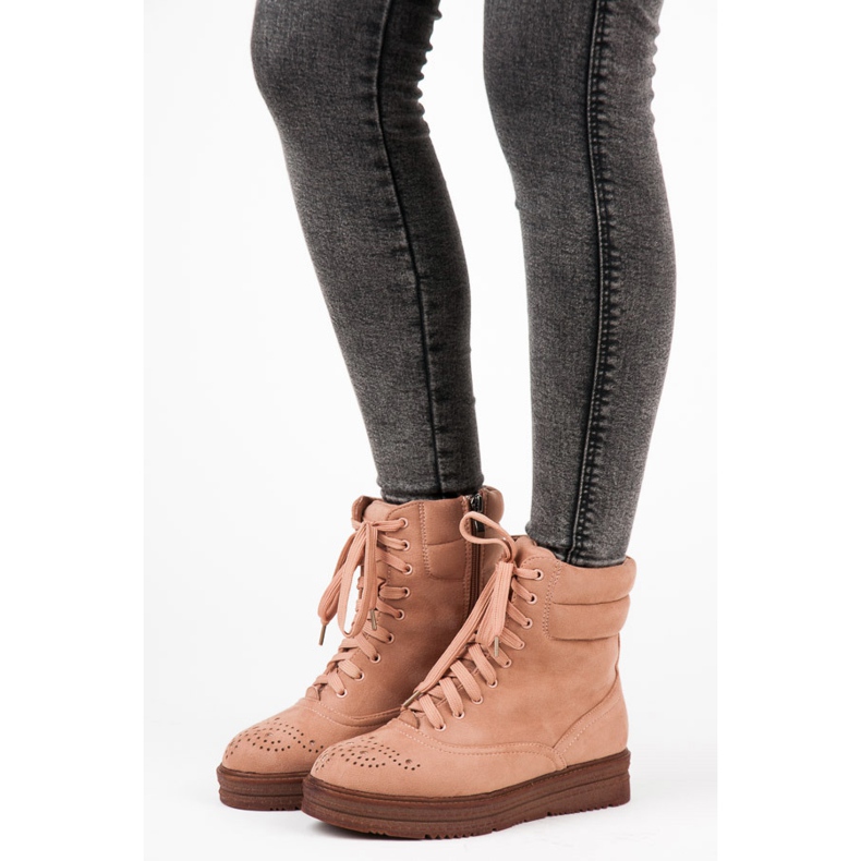 Vices Šněrovací boty na platformě růžový 1