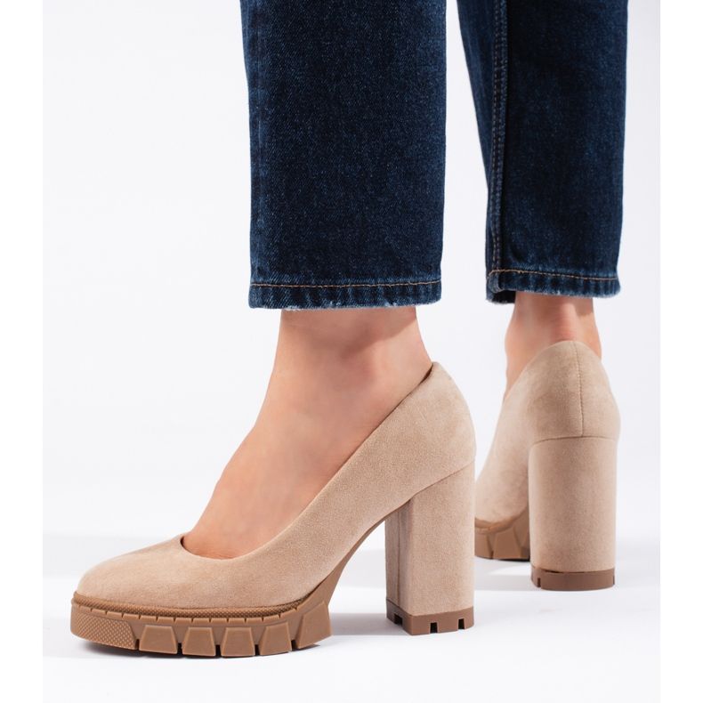 Dámské béžové semišové lodičky na vysokém podpatku béžový 2