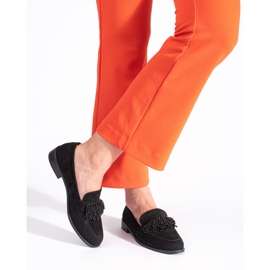 Dámské semišové mokasíny s korálky černý 2