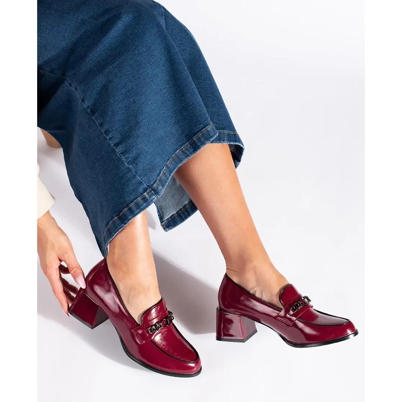Vínové lakované dámské boty na vysokém podpatku červené 2