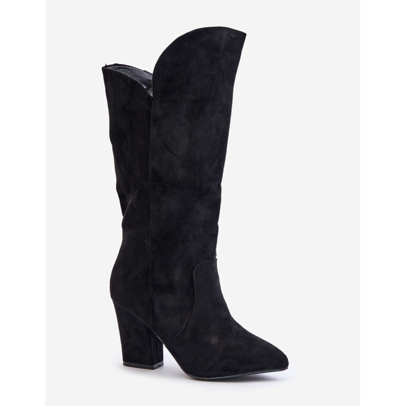 Kozačky nad kolena na vysokém podpatku z ekologického semiše, černá Clorira 2