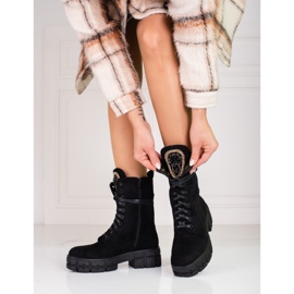 Dámské semišové pracovní boty se zdobením, černé černá 1