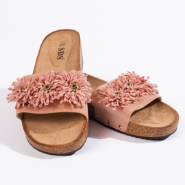 Dámské semišové pantofle s růžovými květy 2
