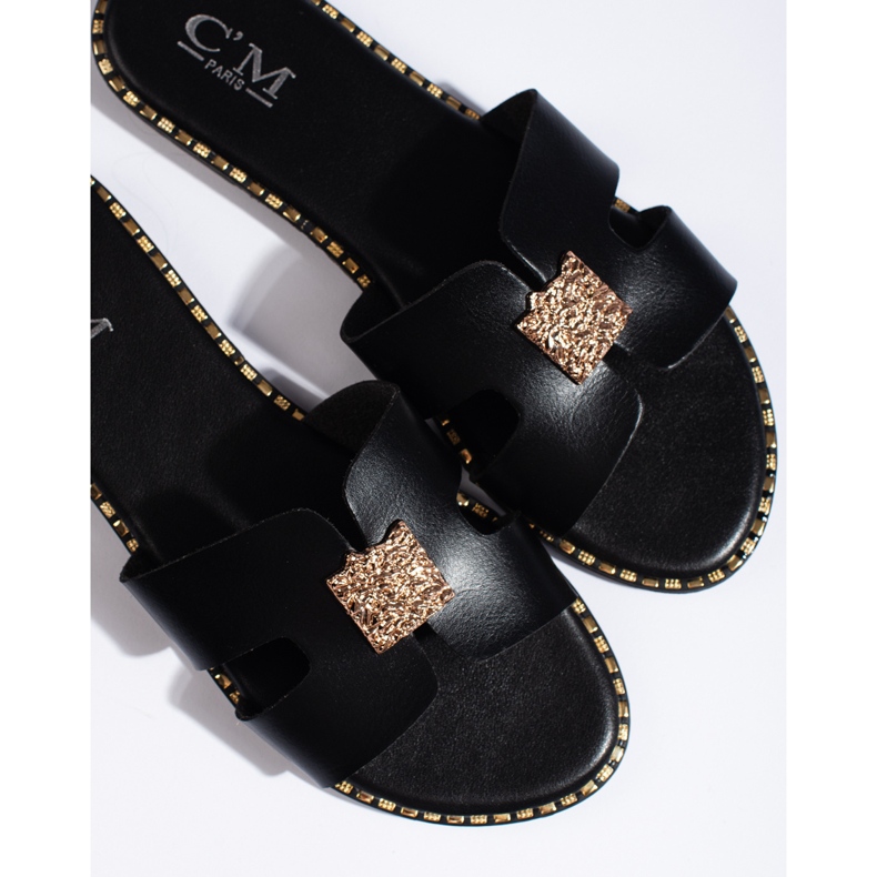 Dámské černé ploché skluzavky černá 1