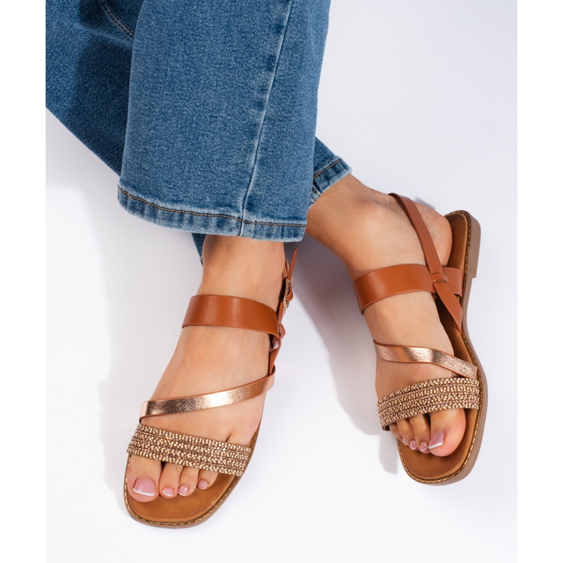 Hnědozlaté dámské sandály Sergio Leone hnědý 1