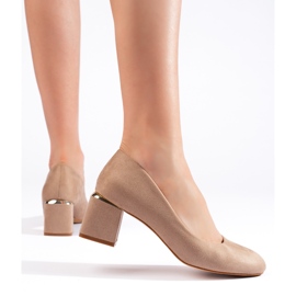 Béžové semišové lodičky na vysokém podpatku béžový 2