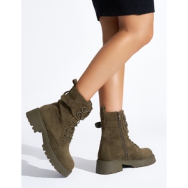 Tmavě zelené šněrovací semišové dělnice zelená 2