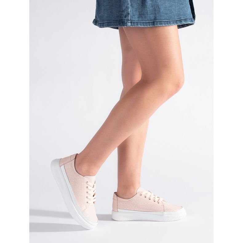 Kožené prolamované růžové tenisky Sergio Leone růžový 1