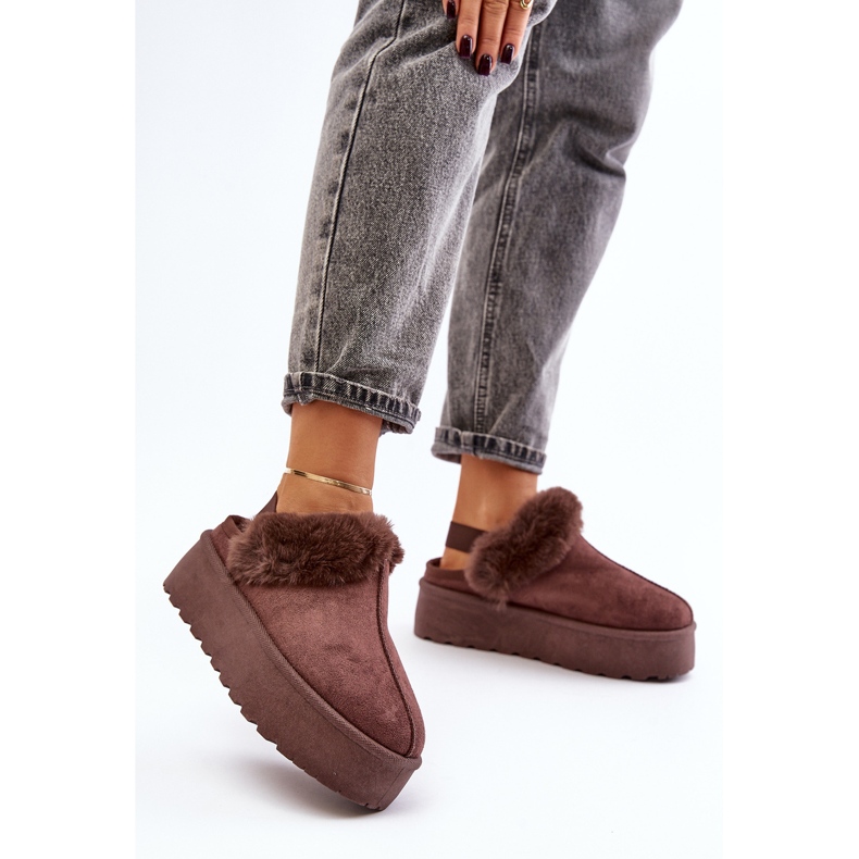 Dámské pantofle na platformě s kožíškem, hnědé Linaris hnědý 1