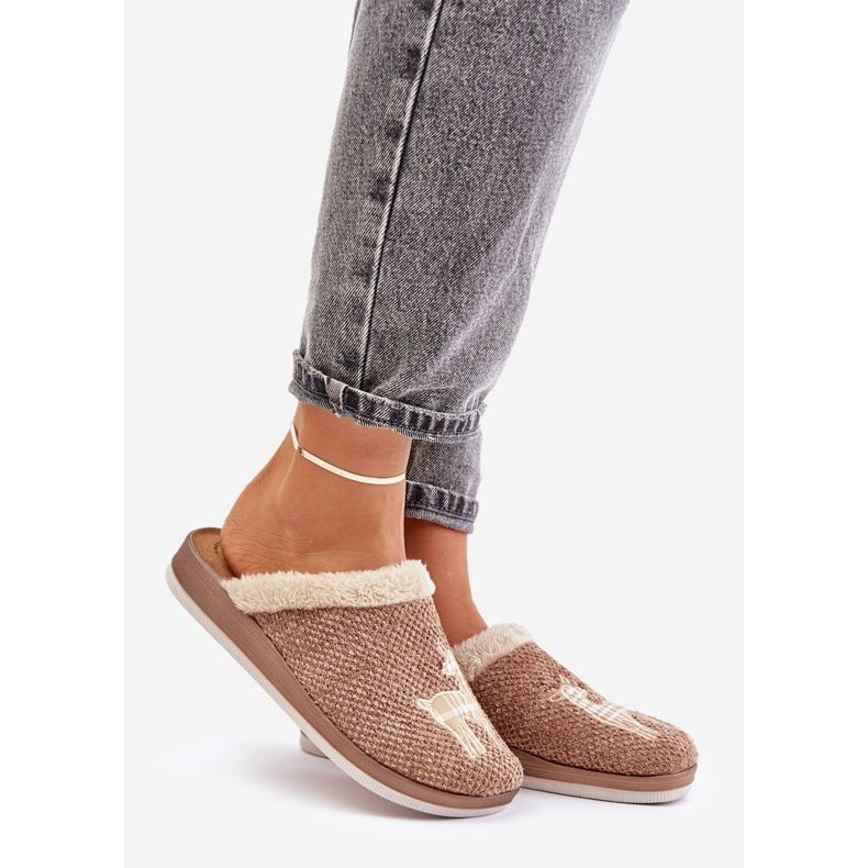 Dámské pantofle se soby a kožešinou Inblu CT000034 Béžová béžový 1