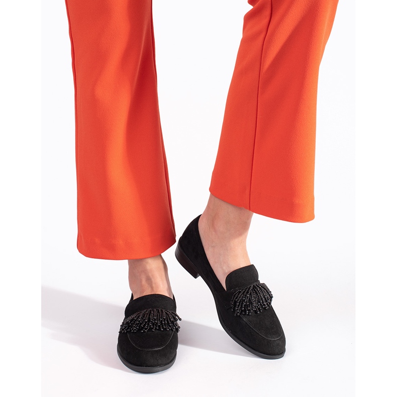 Dámské semišové mokasíny s korálky černá 1