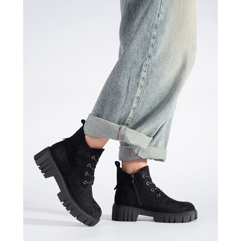 Černé šněrovací semišové kotníkové boty Sergio Leone černá 1