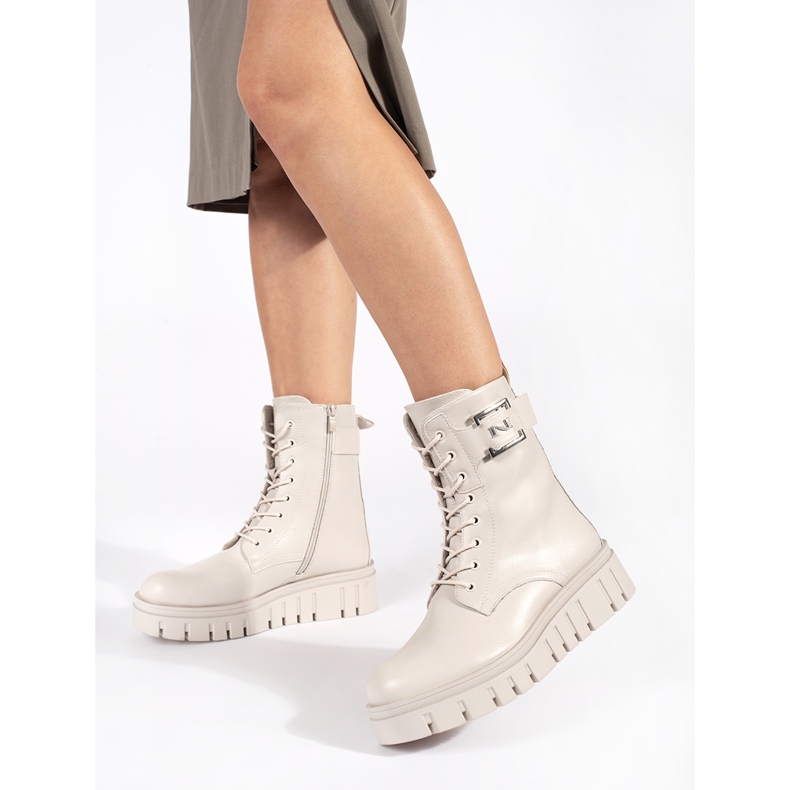 Seastar Béžové šněrovací kozačky na platformě béžový 1