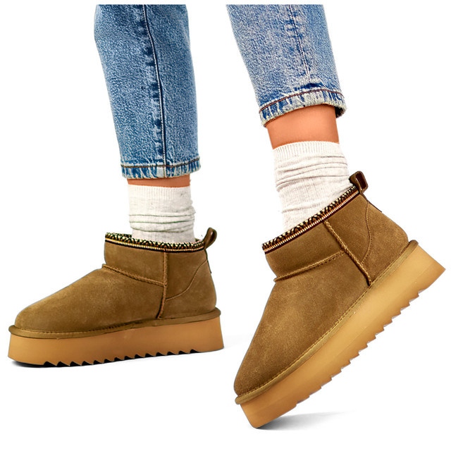 Dámské kožené sněhule, zateplené zimní boty hnědý 2