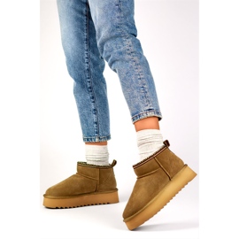 Dámské kožené sněhule, zateplené zimní boty hnědý 1