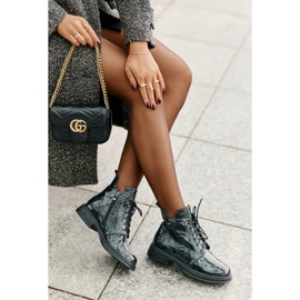 S.Barski Dámské kožené patentované boty, teplé, na zip, D&amp;A LZ42-042, tmavě zelené zelená 1