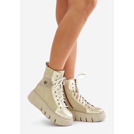 Kožené kotníkové boty na platformě Maciejka 06751-25 Zlatá zlatý 1 Kožené kotníkové boty na platformě Maciejka 06751-25 Zlatá zlatý 1