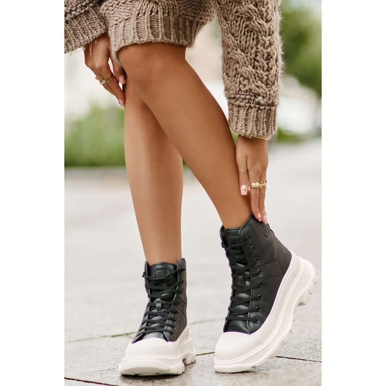 Kožené zateplené tenisky na masivní platformě Big Star OO274A599 Black černá 2