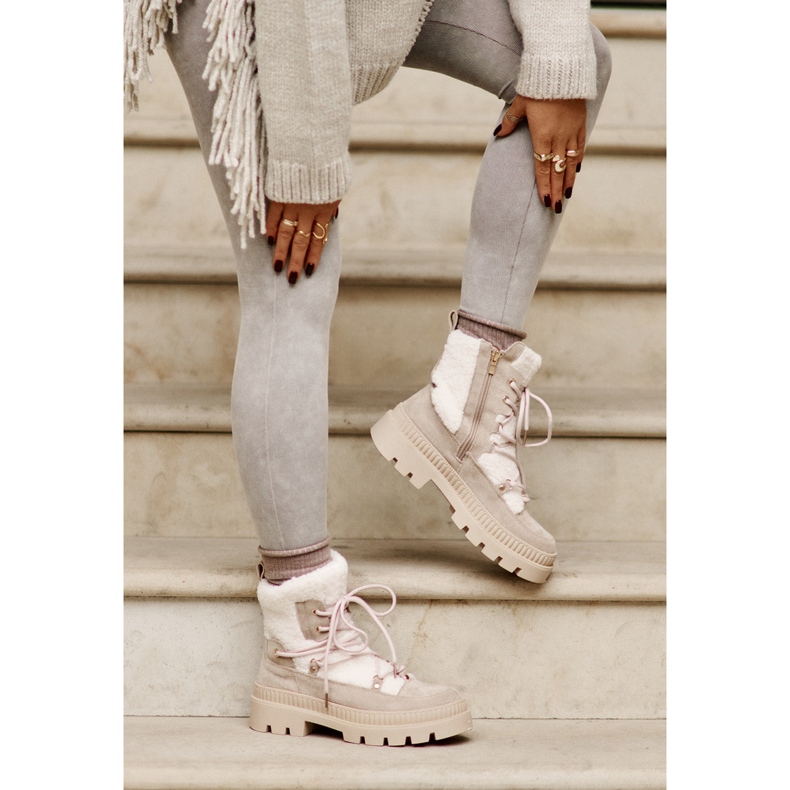 Béžové boty z ovčí kůže Merilana s kožíškem béžový 2