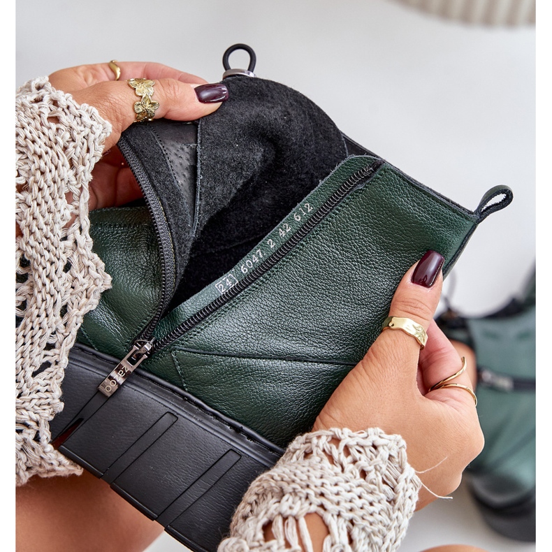 Zazoo 60472 Kožené kotníkové boty na platformě a klínu, tmavě zelené zelená 2