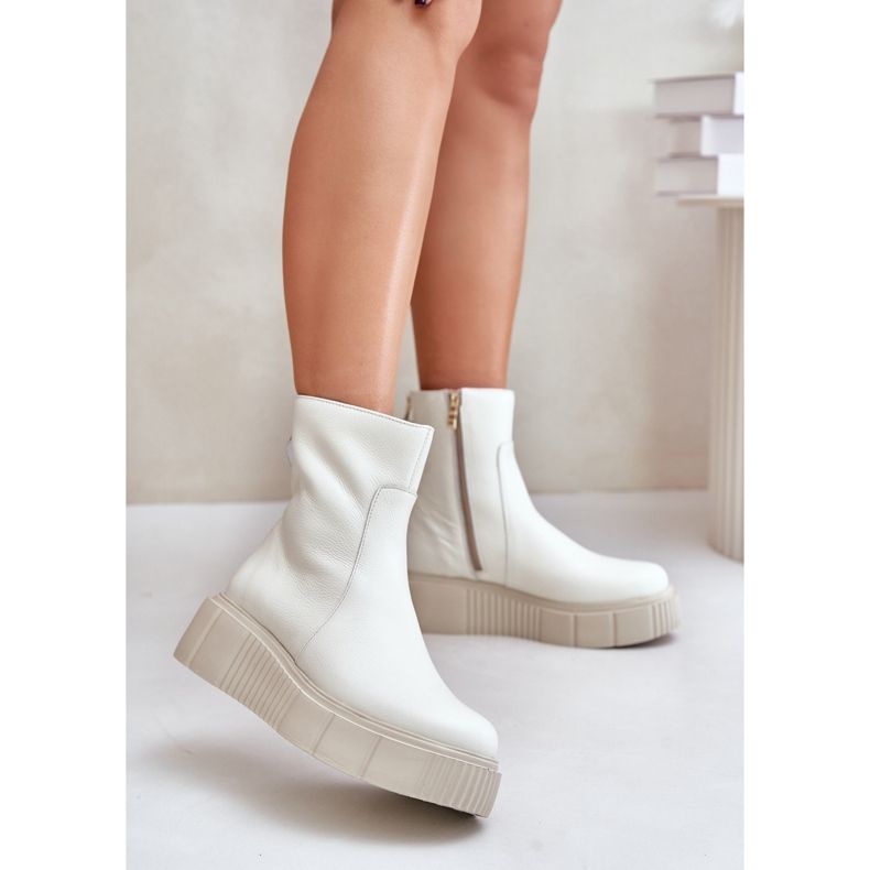 Zazoo 60369 Dámské kožené kotníkové boty na platformě, světle béžová béžový 2