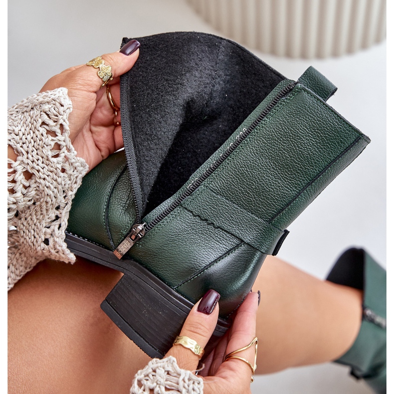 Zazoo 60480 zateplené kožené kozačky na nízkém podpatku, tmavě zelené zelená 2