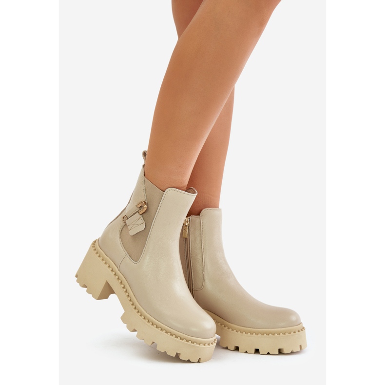 Zazoo 60490 Kožené teplé kotníkové boty s dekorem světle béžová béžový 1