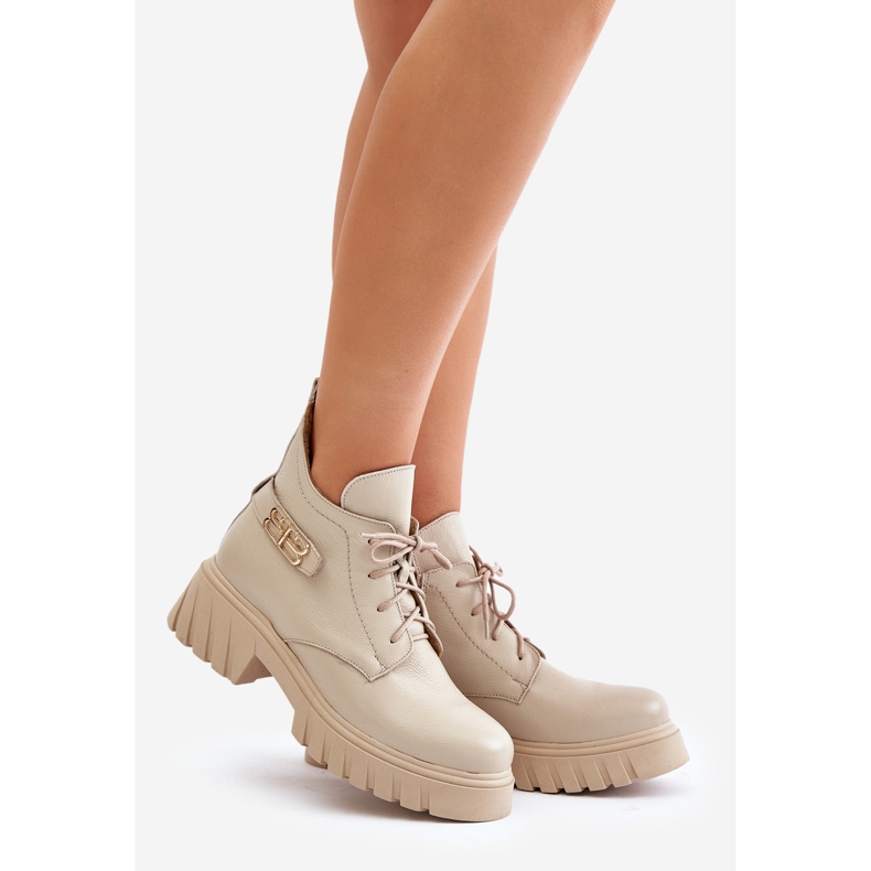 Zazoo 60483 Dámské kožené nízké boty, teplá béžová béžový 1