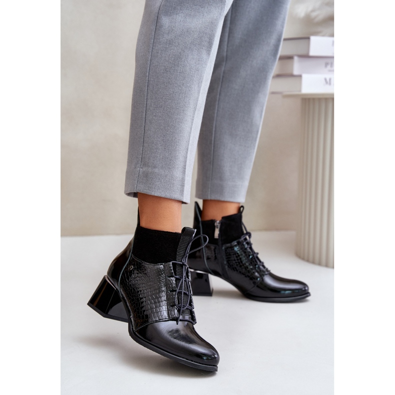 Zazoo 60503 Kožené boty na vysokém podpatku, teplé, černé černá 1