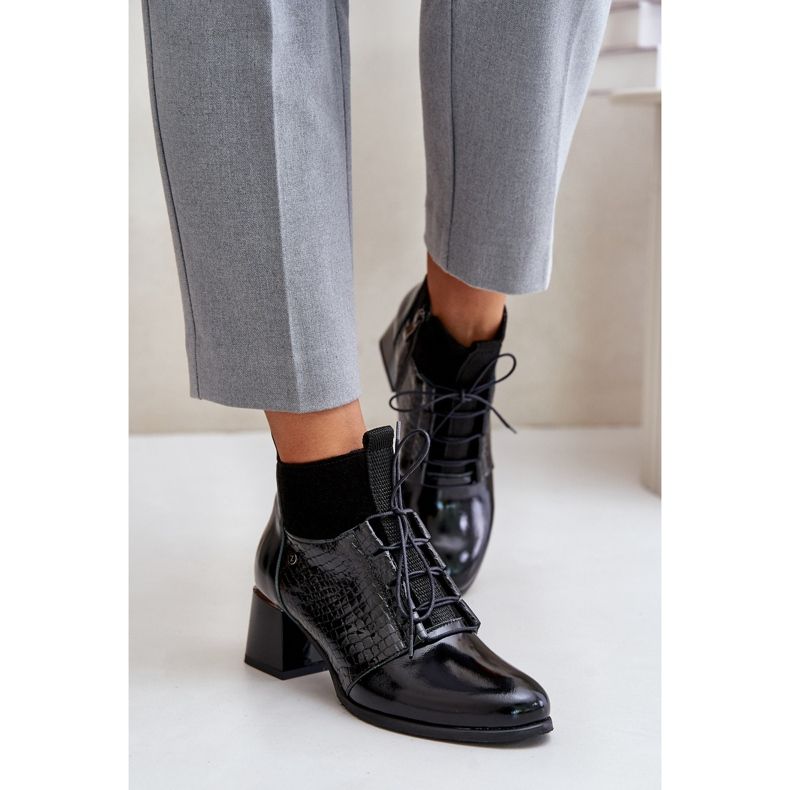 Zazoo 60503 Kožené boty na vysokém podpatku, teplé, černé černá 2