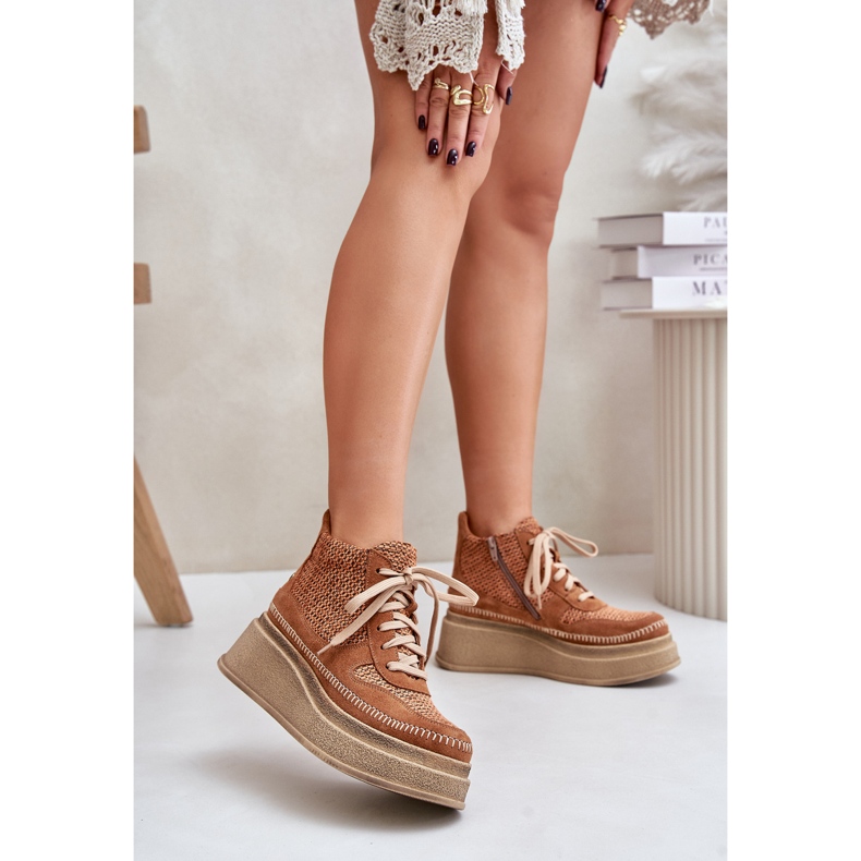 Kožené kozačky na platformě a klínku Maciejka 06759-29 Hnědá hnědý 2