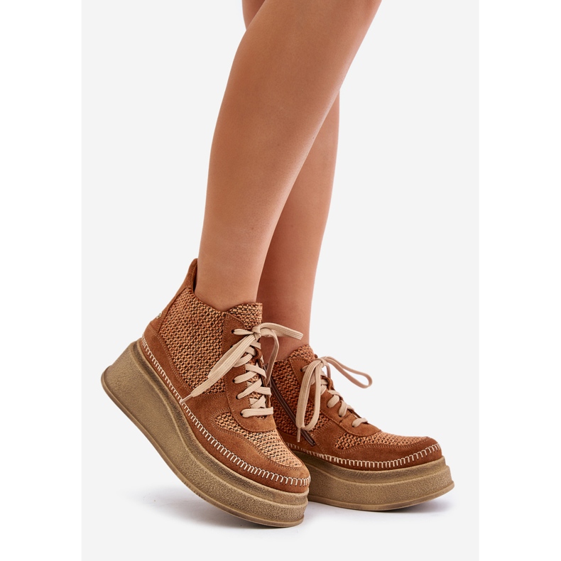 Kožené kozačky na platformě a klínku Maciejka 06759-29 Hnědá hnědý 1