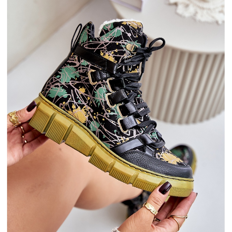 Kožené ploché kotníkové boty Maciejka 06158-07 Žlutá a černá zlatý 2 Kožené ploché kotníkové boty Maciejka 06158-07 Žlutá a černá zlatý 2