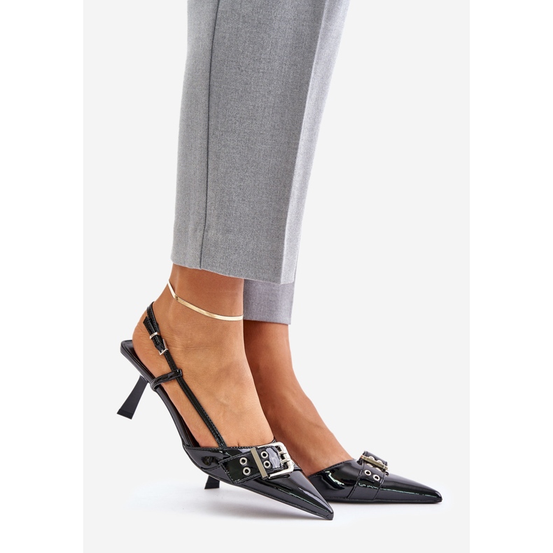 Černé patentované lodičky Zeisia s přezkou černá 1