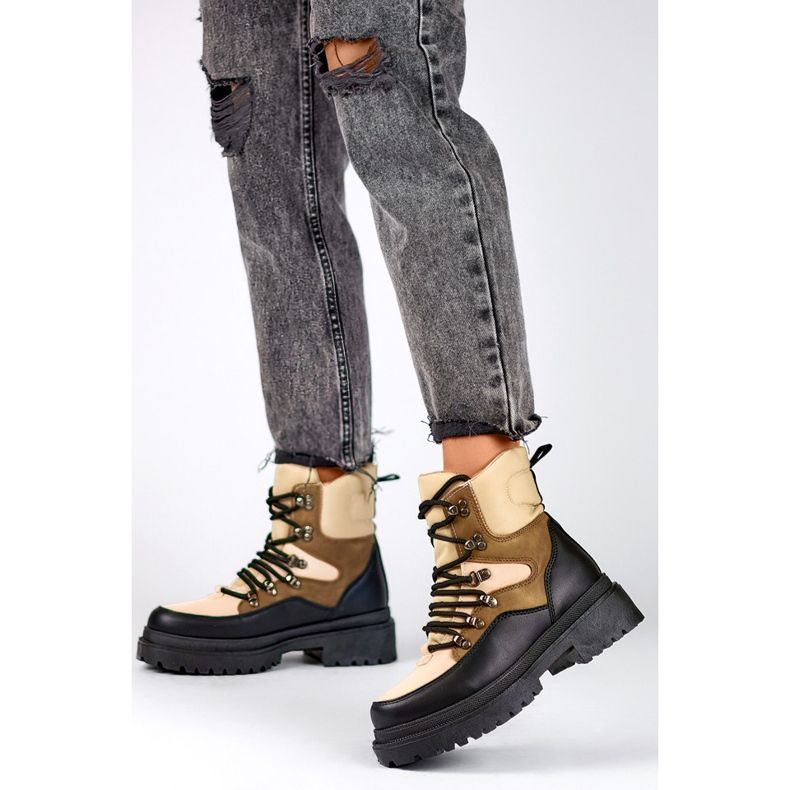 Dámské šněrovací boty, nadkotníkové boty, zimní boty béžový 1