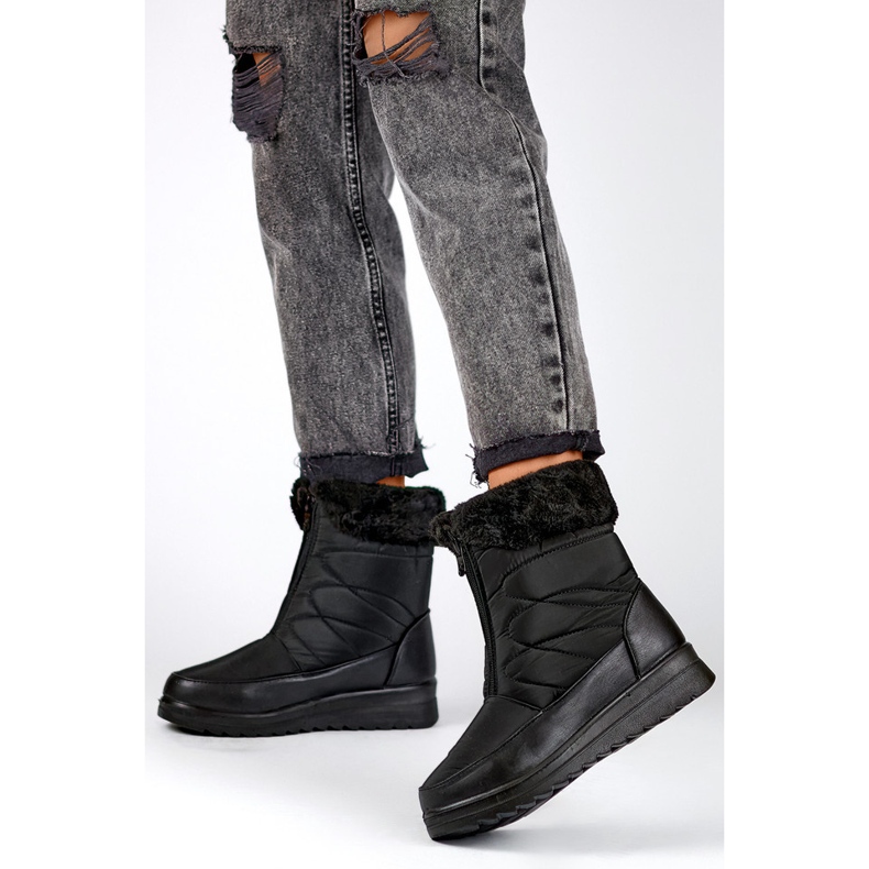 Zateplené vysoké zimní boty pro ženy, sněhule na zip, zimní boty s plochou podrážkou černá 1