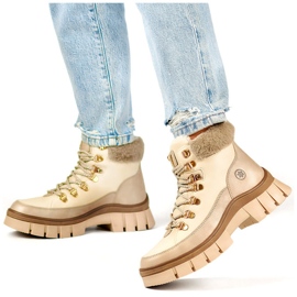 Béžové zateplené dámské zimní boty s kožíškem, kozačky na šněrování béžový 2 Béžové zateplené dámské zimní boty s kožíškem, kozačky na šněrování béžový 2