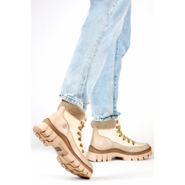 Béžové zateplené dámské zimní boty s kožíškem, kozačky na šněrování béžový 1 Béžové zateplené dámské zimní boty s kožíškem, kozačky na šněrování béžový 1