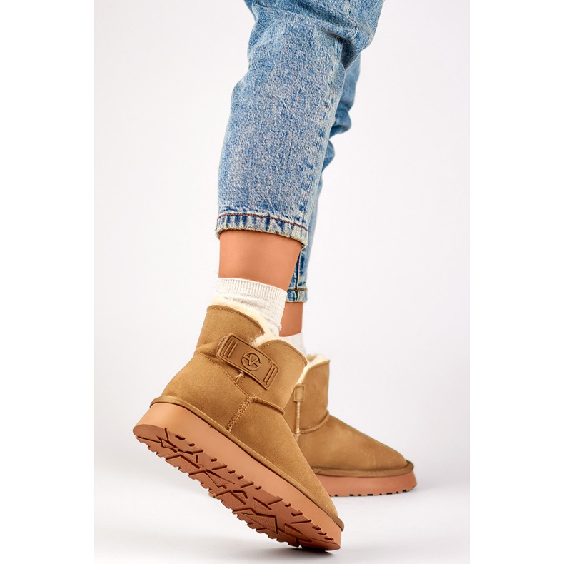 Dámské sněhule z přírodní kůže, dámské zateplené boty, béžové zimní boty béžový 1